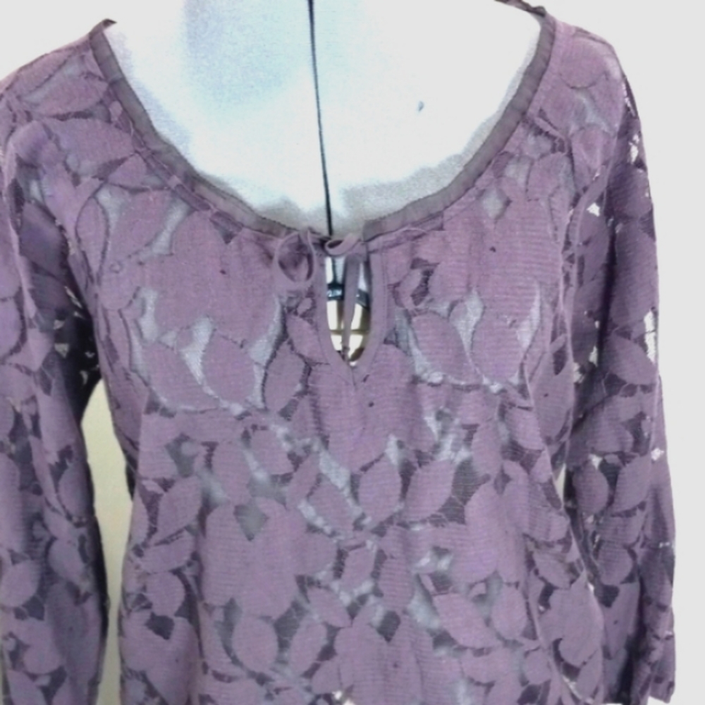 American Eagle, Grey lace ,key hole , Boat neck with tie